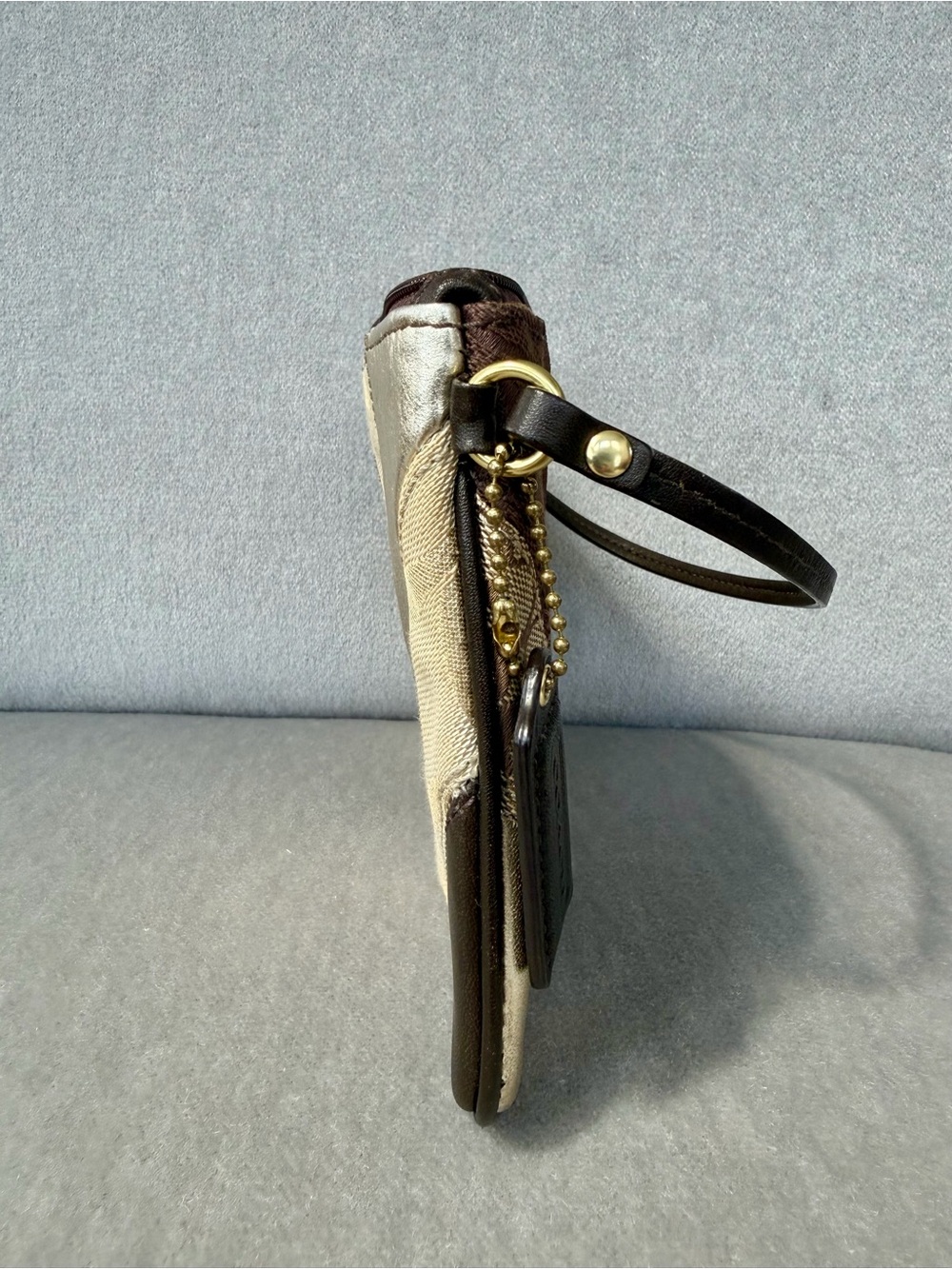 Vintage COACH Y2K Patchwork Leather & Suede Wristlet Brown Gold - Picture 3 of 16